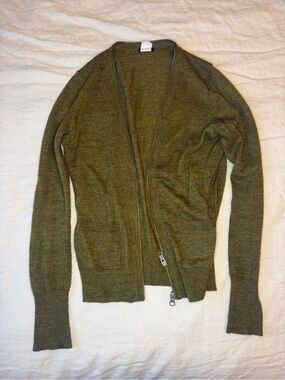 J. Crew Olive Green Zip-Up Cardigan Sweater